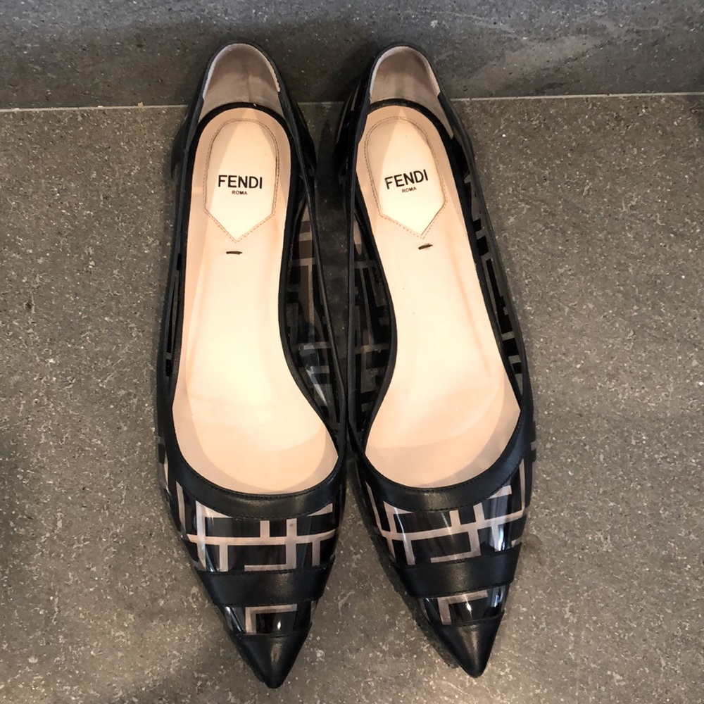 Fendi Black PVC Colibri Clear Leather Flat